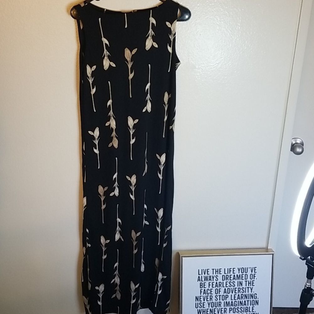 Floral black dress.